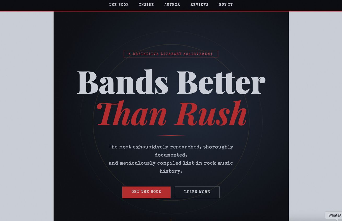 Bands Better Than Rush Book website screenshot