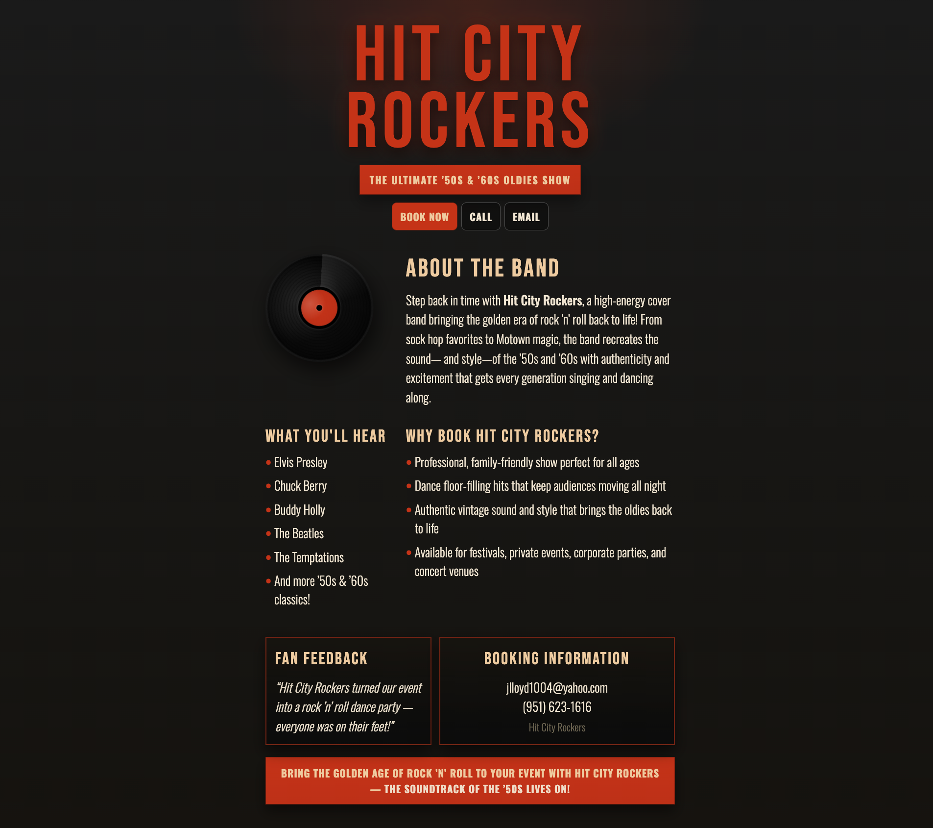 Hit City Rockers band website screenshot