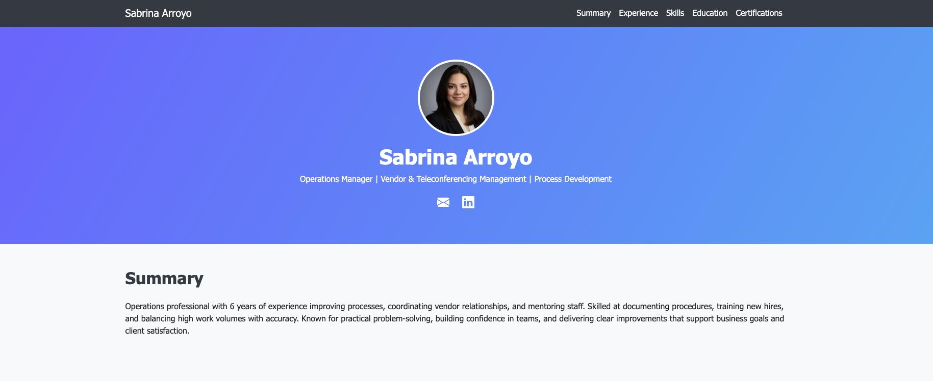 Sabrina Arroyo portfolio website screenshot